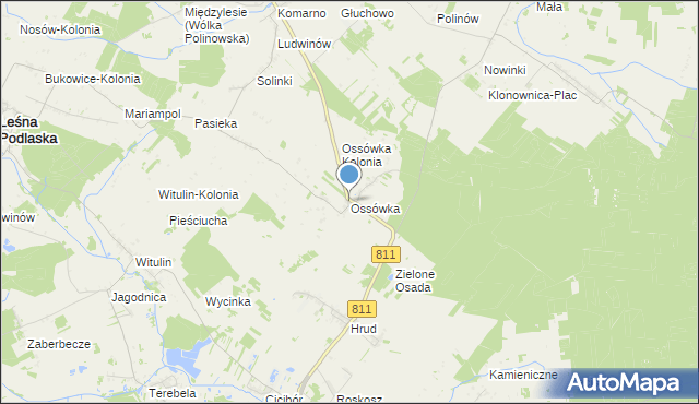 mapa Ossówka, Ossówka gmina Leśna Podlaska na mapie Targeo